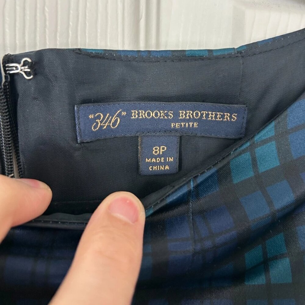 Brooks Brothers 346 Fit & Flare Dress Womens 8 Petite Blue Tartan Plaid Back Zip - Picture 4 of 8